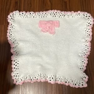 Hand knit crochet baby girl blanket
